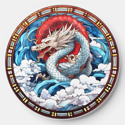 Asian Mythical Dragon in Red and Blue Wireless Charger