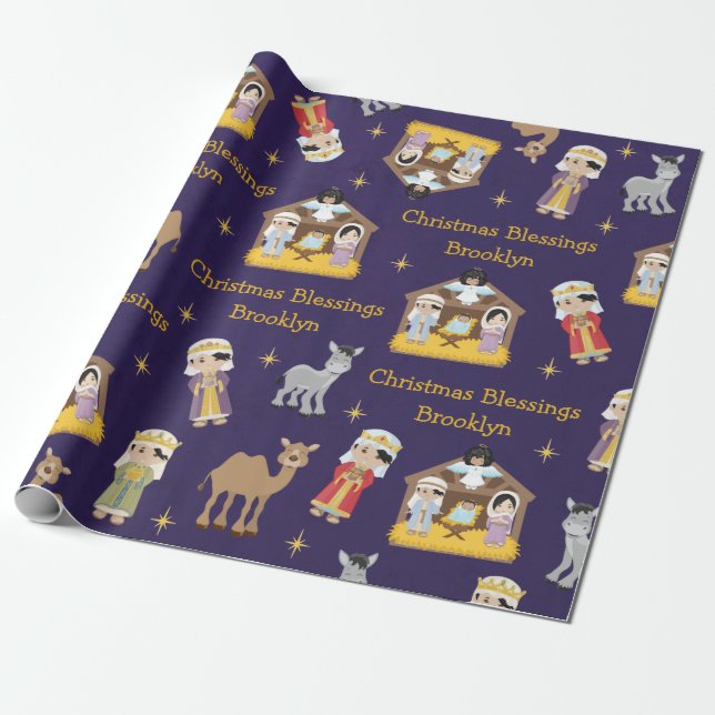 Asian Nativity Scene Wrapping Paper (Unrolled)