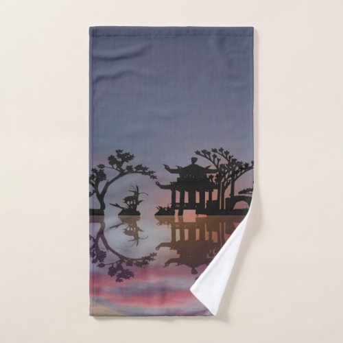 Asian night silhouettes hand towel 