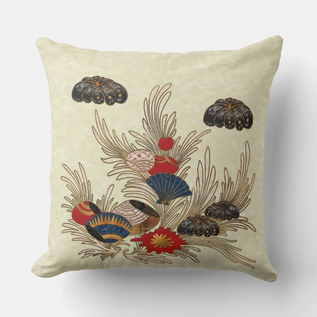 Asian Ocean Deco Throw Pillow (Front)