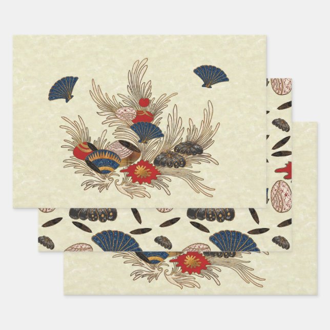 Asian Ocean Deco Wrapping Paper Sheets (Set)