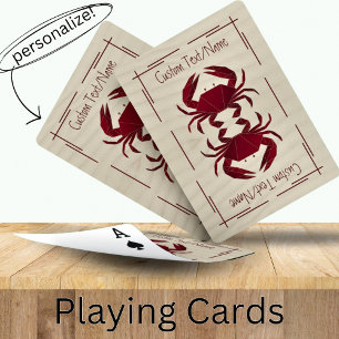 Asian Origami Red Crab on the Beach Custom Name Poker Cards
