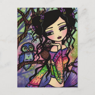Asian Owl Berry Mermaid Fairy Fantasy Art Girl Postcard