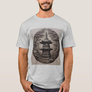 Asian Pagoda in Rainforest Illustration T-Shirt