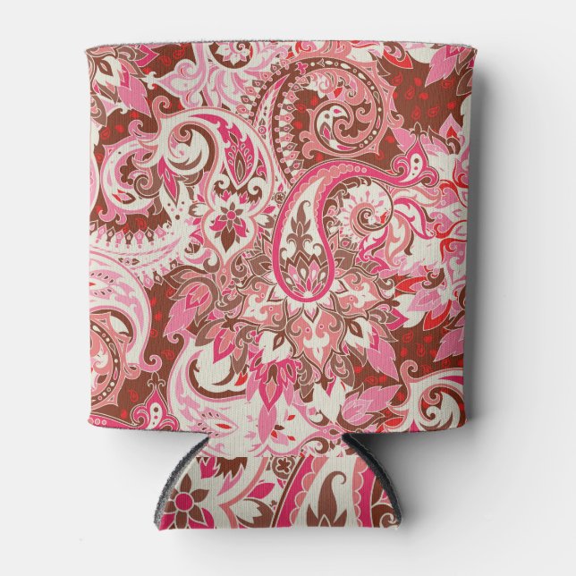 Asian paisley elements, boho vintage. can cooler (Front)