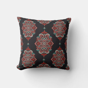 Asian paisley elements, boho vintage pattern. throw pillow