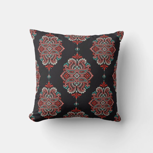 Asian paisley elements, boho vintage pattern. throw pillow (Front)