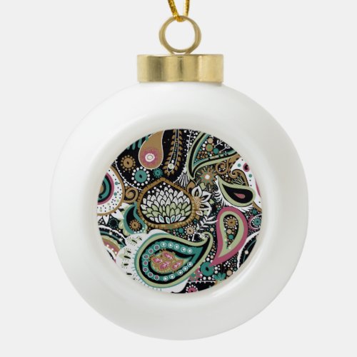 Asian paisley modern seamless design ceramic ball christmas ornament