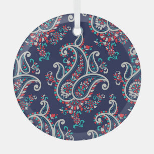 Asian Paisley: Traditional Seamless Design. Glass Ornament