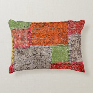 Asian patchwork carpet in Istanbul, Turkey. Close Accent Pillow
