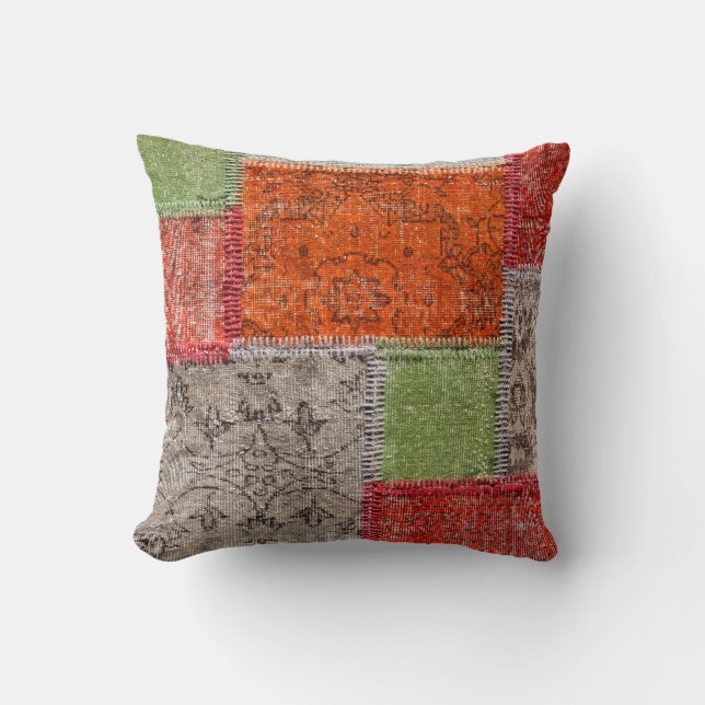 Asian patchwork carpet in Istanbul, Turkey. Close  Throw Pillow (Front)
