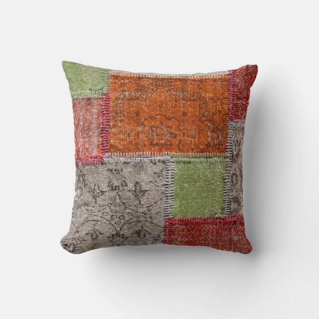 Asian Patchwork Carpet, Istanbul Detail Throw Pillow (Front)