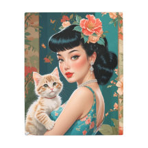 Asian Pin-Up and Cute Kitten