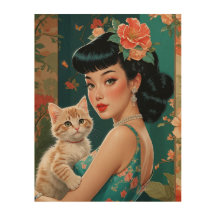 Asian Pin-Up and Cute Kitten