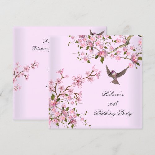 Asian Pink Blossom Birthday Party Flowers Bird Custom Invitation