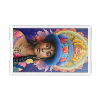 Asian princess with big blue hat acrylic tray