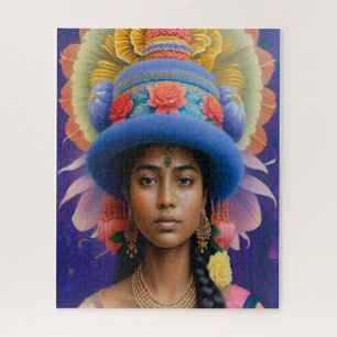 Asian princess with big blue hat jigsaw puzzle