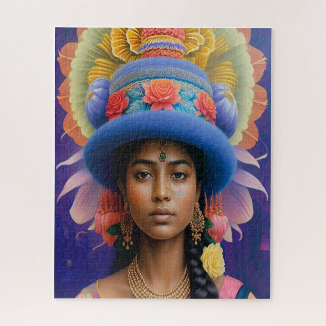 Asian princess with big blue hat jigsaw puzzle (Vertical)