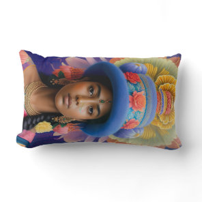 Asian princess with big blue hat lumbar pillow