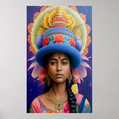 Asian princess with big blue hat poster