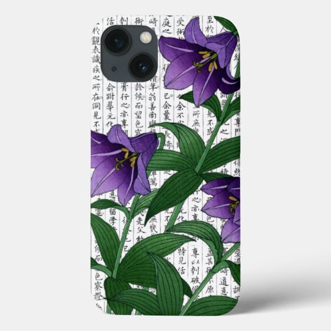 Asian Purple Harebells  on Kanji Background Case-Mate iPhone Case (Back)