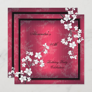 Asian Red Black Blossom White Birthday Party Invitation