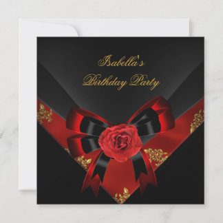 Asian Red Rose Black  Birthday Party Invitation