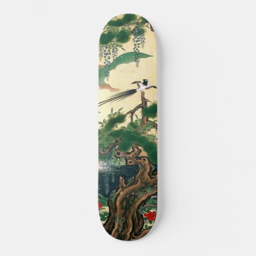 Asian Red Roses Wisteria Floral Bird Skateboard