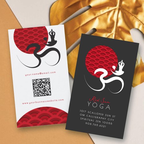 Red Sun Yoga Spiritual Indian Meditate Om Ohm Logo Business Card Templates