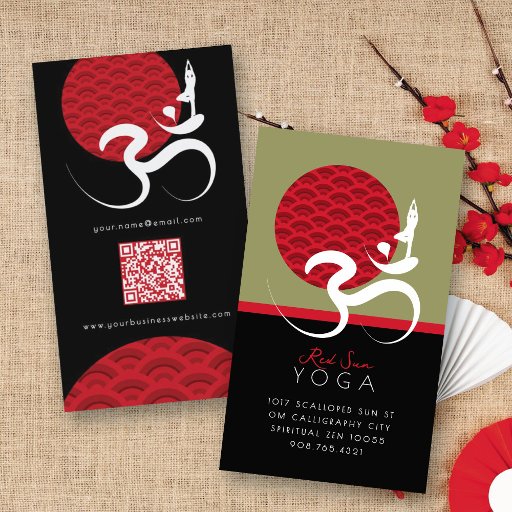 Customizable Red Sun Yoga Spiritual Indian Meditate Om Ohm Logo Business Card Templates