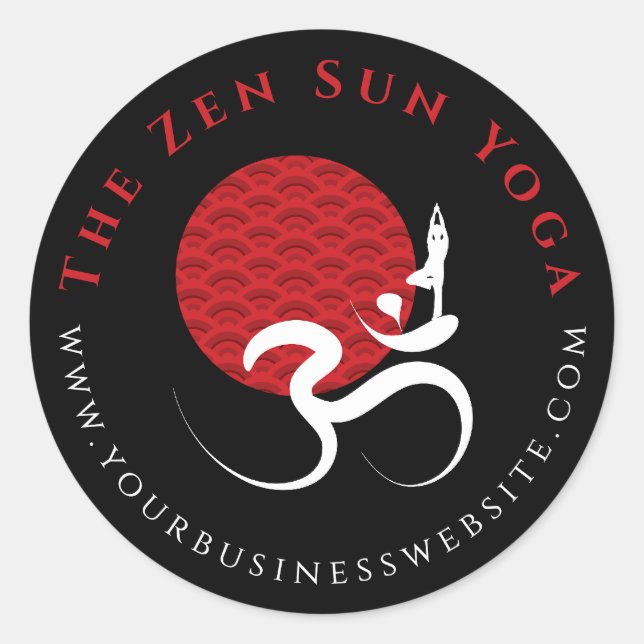 Asian Red Sun Yoga & Modern Zen Calligraphy Om Aum Classic Round Sticker (Front)