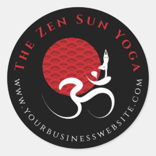 Asian Red Sun Yoga & Modern Zen Calligraphy Om Aum Classic Round Sticker