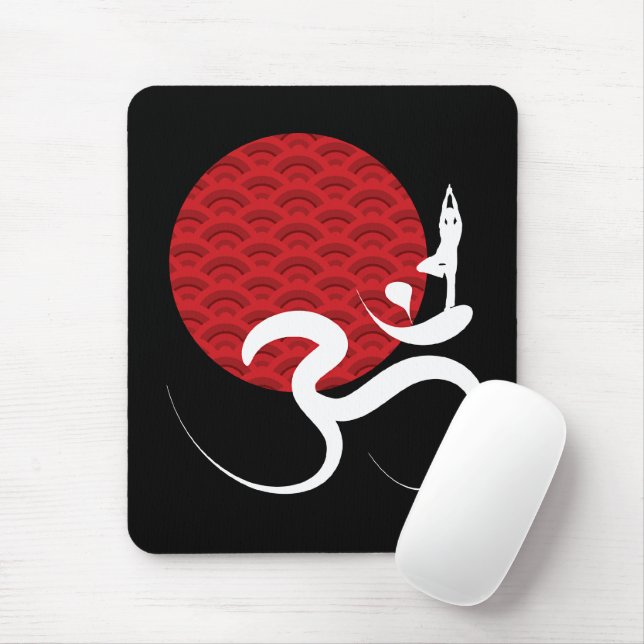 Asian Red Sun Yoga & Modern Zen Calligraphy Om Aum Mouse Pad (With Mouse)
