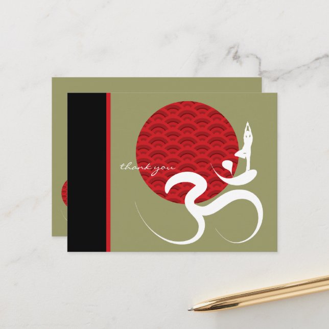Asian Red Sun Yoga & Modern Zen Calligraphy Om Aum Postcard (Front/Back In Situ)