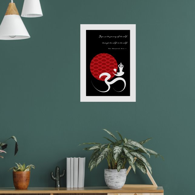 Asian Red Sun Yoga & Modern Zen Calligraphy Om Aum Poster (Living Room 1)