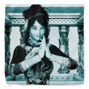 Asian Royal Woman Blue Portrait Art Bandana