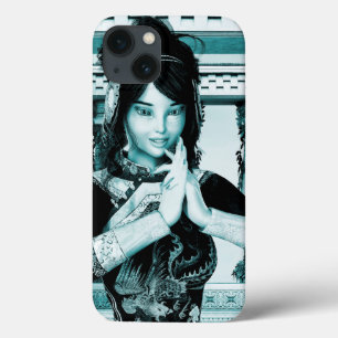 Asian Royal Woman Blue Portrait Art iPhone 13 Case