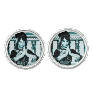 Asian Royal Woman Blue Portrait Art Cufflinks