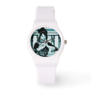 Asian Royal Woman Blue Portrait Art Watch