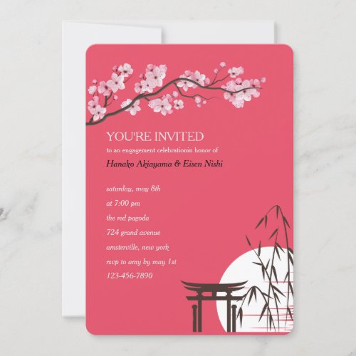 Asian Sakura Engagement Party Invitation