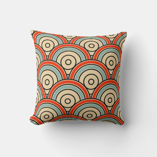 Asian Scales Waves Ivory Pattern Throw Pillow (Front)