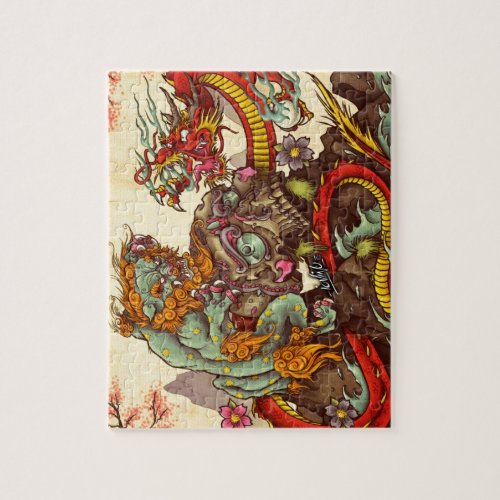 Asian scene with foo dog and dragon jigsaw puzzle
