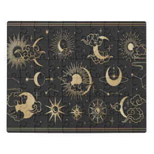 asian set with clouds moon sun stars collection jigsaw puzzle