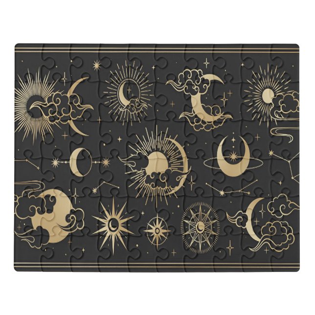 asian set with clouds moon sun stars collection jigsaw puzzle (Puzzle Horizontal)