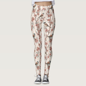 Asian Sparrow Cherry Blossom Peach Stripes Leggings