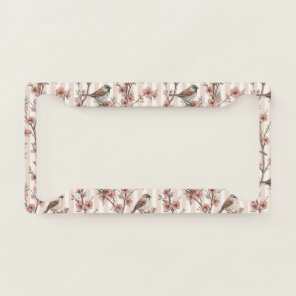 Asian Sparrow Cherry Blossom Peach Stripes License Plate Frame