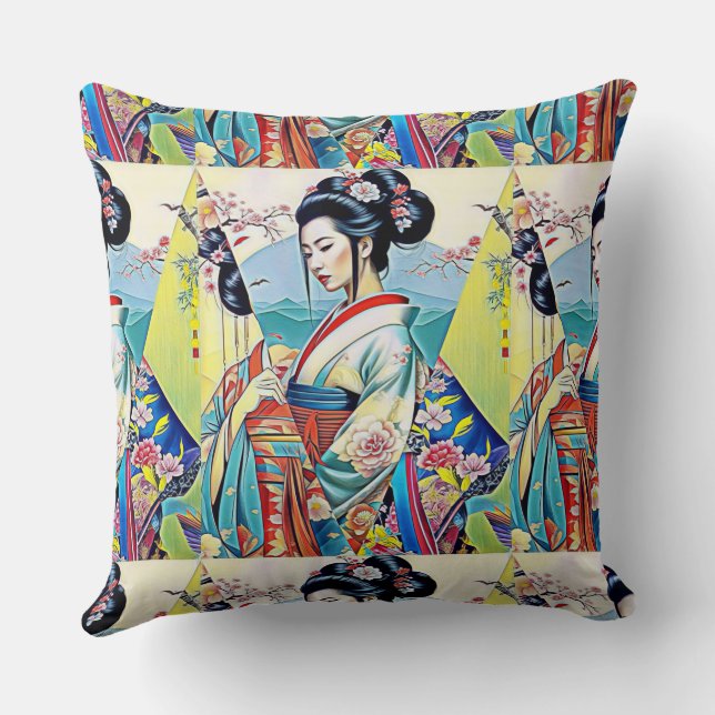 ASIAN SPRING DESIGNER COLLAGE THROW PILLOW (Back)