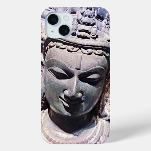 Asian Statue Antique Stone Face Photo Elegant Bold iPhone 15 Plus Case