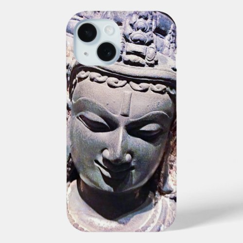 Asian Statue Antique Stone Face Photo Stylish Bold iPhone 15 Case