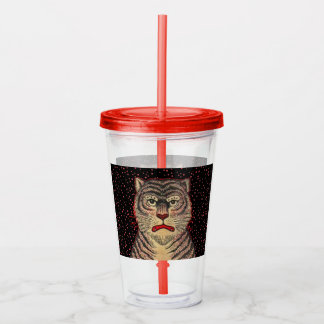 Asian Striped Tiger Head Fierce Face Red Dots Acrylic Tumbler
